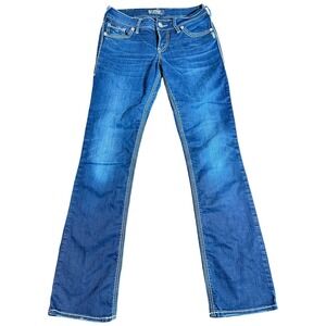 Silver Jeans Women 28x33 Blue Suki‎ Mid Boot Whiskered Dark Wash Stretch Cowgirl